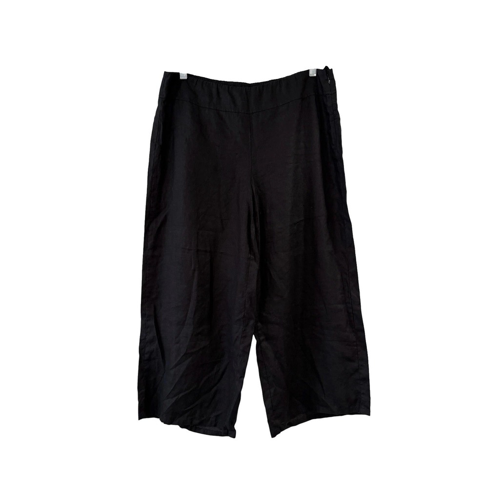 Eileen Fisher Wide Leg Crop Pants Women Black Organic Linen Coastal Luxe NWOT M